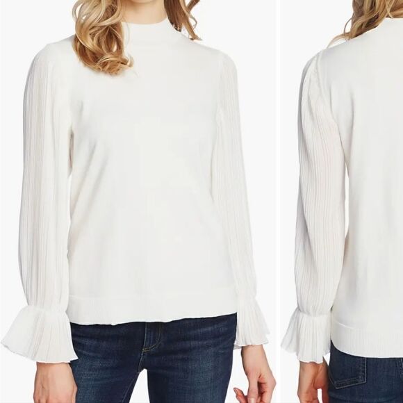 Pleated Sleeve Mock Neck Sweater - Picture 1 of 4